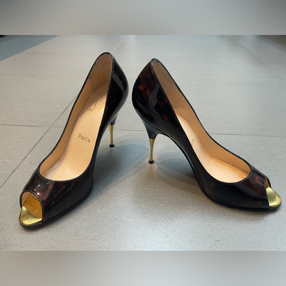 Christian Louboutin patent peep toe pumps